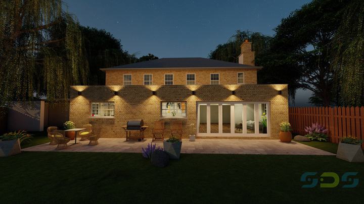 Rear elevation and garden at night – 3D visualisation – Star Design Solutions project