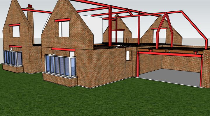 Steel frame with garage opening – structural model