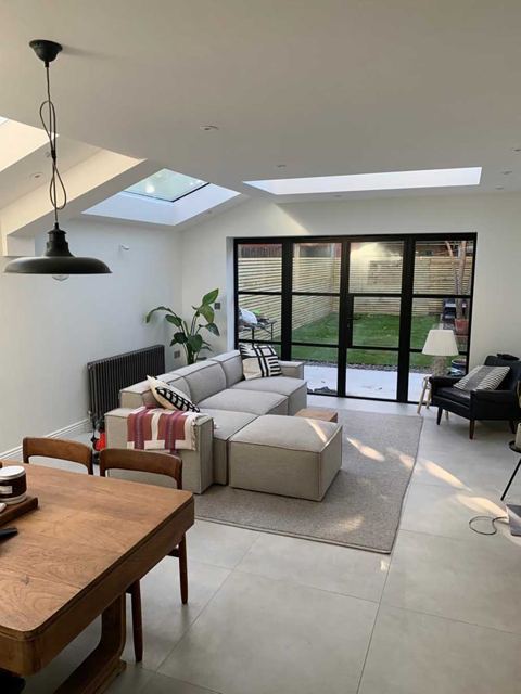 Open-plan living room extension with Crittall-style doors – Star Design Solutions